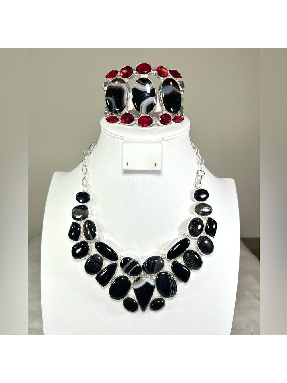 ⭐️Show Stopper!⭐️ Botswana Agate 925 Large Gemstone Necklace & Bracelet